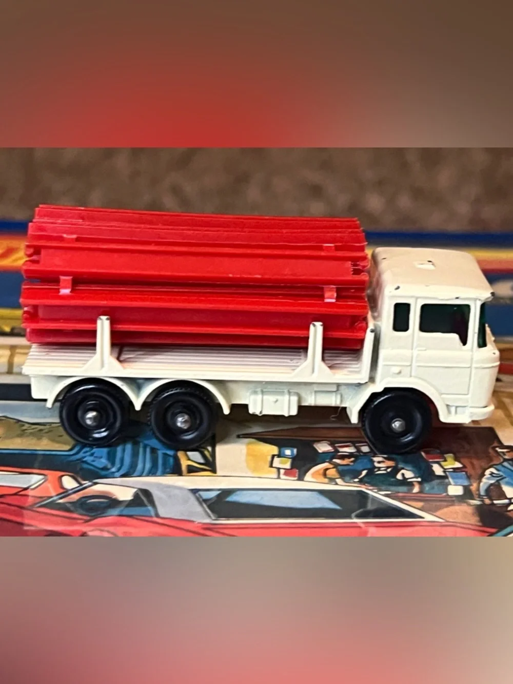 Vintage Matchbox No. 58 Girder Truck 1968 Lesney DAF Style Red Load Diecast